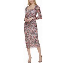 Tommy Hilfiger Women's Harbour Floral Mesh Ruched Midi Dress - Parchment Multi