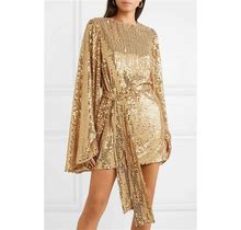 $895 Caroline Constas Anya Evening Dress Mini Gold Sequins M