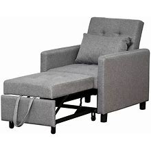 HOMCOM Convertible Sofa Lounger Chair Bed Multi Functional Sleeper Recliner With Tufted Upholstered Fabric Adjustable Angle Backrest And Pillow Grey