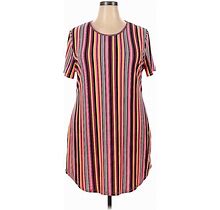 Bobbie Brooks Casual Dress - Mini Crew Neck Short Sleeves: Pink Stripes Dresses - Women's Size 2X