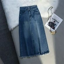 High Waist Classic Denim Womens Long Skirts 2024 New Spring Summer Button Chic Jeans Back Split Wrap A-Line Skirts Female