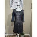 Old Navy Gray Sequin Shift Dress 3/4 Sleeve Sheath Silver Size Xs