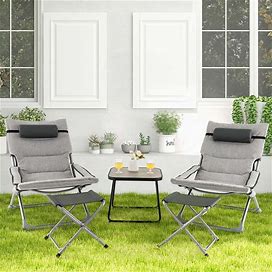 Costway 5Pcs Patio Folding Sling Chair Set Ottoman Table Portable - See Details - Grey
