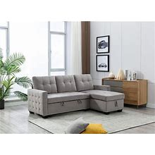 Reversible Sectional Sofa Pull Out Sleeper Sofa Bed L-Shape 3 Seat Sectional Storage Chaise - Light Grey