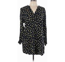 H&M Casual Dress - Shift V Neck 3/4 Sleeves: Black Polka Dots Dresses - Women's Size 10