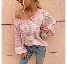 LRXXRL Women's Casual Knit Sweaters Jumpers Fashion Vintage Knitted Pullover Long Sleeve Cardigan Knitwear Lightweight Sweatshirts Tops For Women Gir