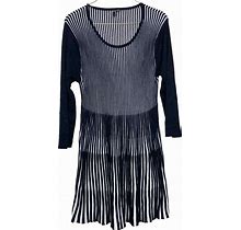 Lapis Black White Knit Scoop Neck Long Sleeve Illusion Stripe Dress Large