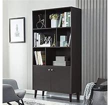 Yfboolife Modern Bookcase With 2 Doors Wooden Bookshelf Library With 6 Cabinet For Home Office Coffee (Gray Oak)