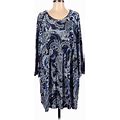 Jessica London Casual Dress - Shift Scoop Neck 3/4 Sleeves: Blue Paisley Dresses - Women's Size 34 - Print Wash