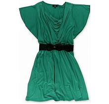 Agb Womens Belted A-Line Dress, Green, X-Large