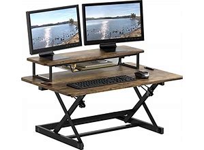 SHW 36-Inch Height Adjustable Standing Desk Converter Sit To Stand Riser Workstation, Rustic Brown