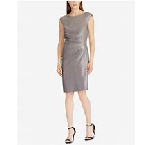 Ralph Lauren $165 Womens New 1131 Gray Metallic Crepe Cap Sleeve Dress 12 B+B