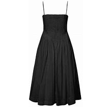 Staud Women's Bella Pleated Cotton-Blend Sleeveless Midi-Dress - Black - Size 6
