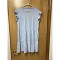 Blue Ruffled Sleeves Tiered Babydoll Stretch Knee Length Dress L 10 12