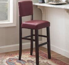 Linon Metairie 30" Indoor Wood Bar Stool, Espresso/Dark Red Faux Leather