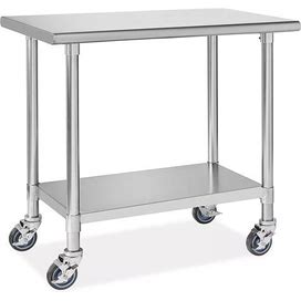 Standard Mobile Stainless Steel Worktable With Bottom Shelf - 36 X 24" - ULINE - H-10290