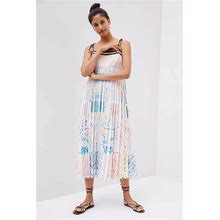 Anthropologie Abstract Pleated Midi Adjustable Tie Straps Dress Xl