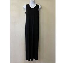 Talbots Black Long Sleeveless Back Slit Jersey Dress Size Small Petite