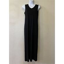 Talbots Black Long Sleeveless Back Slit Jersey Dress Size Small Petite