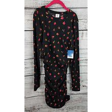 Abound Womens XXS Bodycon Dress Black Floral Stretch Ribbed Long Sleeve NEW