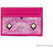 Mcm Veritas Vintage Pink Denim Fabric Monogrammed Card Case Wallet