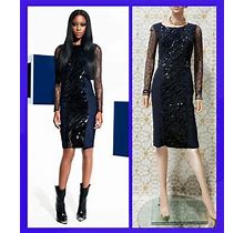 Pre-Fall/2012 Look 14 Navy Blue Sequin And Lace Midi Dress 38 - 2