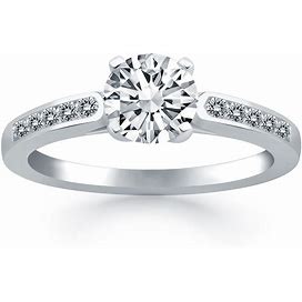 14K White Gold Diamond Channel Cathedral Engagement Ring