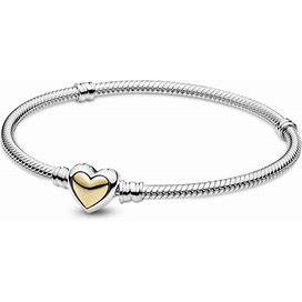 Pandora Domed Golden Heart Clasp Snake Chain Bracelet - 6.7in
