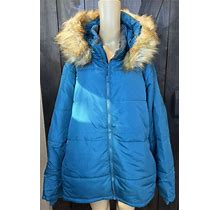 Womens Classic Puffer Jacket With Hood Teal Size 4Xl