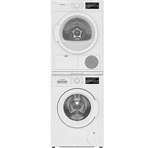 Bosch WGA124-WTG86403UC-WTZ11400 300 Series 24 Inch Wide 2.2 Cu. Ft. Front Load Washer And 24 Inch Wide 4 Cu. Ft. Electric Dryer Laundry Pair With Stacking Kit With Pullout Shelf