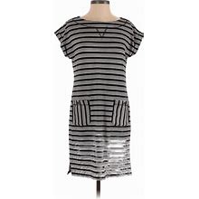Talbots Casual Dress - Dropwaist Crew Neck Short Sleeve: Black Stripes Dresses - Women's Size Small Petite