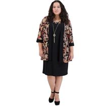 Plus Size Women's Two-Piece Printed Jacket And Dress Set - Plus By R&M Richards In Black/Red (Size 18W)