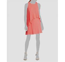 $310 Ralph Lauren Womens Pink Round Neck Overlay Tiered Shift Mini Dress Size 12