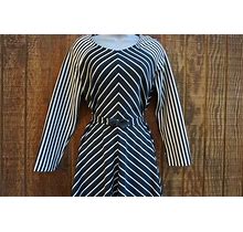 Vintage Black And White Chevron Striped Belted Dress