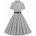 Safuny Discount Women's Dress Dressy Loose Square Neck Formal Party Evening Swing High Waist Dresses Comfy Casual Short Sleeve Polka Dots Plus Size Fo