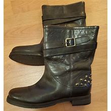 Boemos Black Studded Leather Strappy Buckle Ankle Boots 40/10