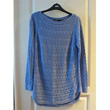 Ralph Lauren Blue Cable Knit Pullover Tunic Long Sleeve Boat Neck Sweater Size M