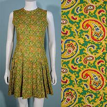 Vintage 60S Mod Mini Dress, 1960S Dropped Waist Paisley Print Dress S