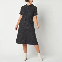 Liz Claiborne Short Sleeve Midi Shirt Dress | Black | Womens 10 | Dresses Shirt Dresses