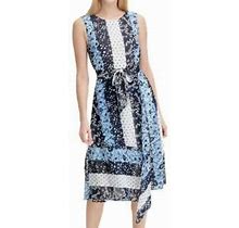 Calvin Klein Dresses | Calvin Klein Patchwork Wrap-Style Midi Dress Nwt | Color: Blue/White | Size: 10