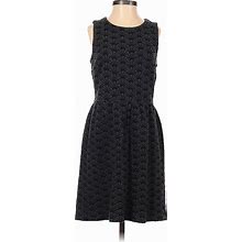 Ann Taylor LOFT Casual Dress - A-Line Crew Neck Sleeveless: Gray Damask Dresses - Women's Size 0 Petite