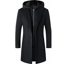 Lisskolo Men's Wool Blend Overcoat With Detachable Hooded Trench Coat Hip Length