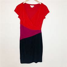 London Times Dresses | London Times Shift Dress Size 4 Colorblock Tiered Red Black Purple Stretchy | Color: Black/Red | Size: 4