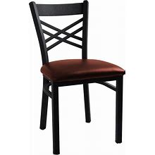 H&D Commercial Seating 6159 Dining Chair W/ Cross Back & Burgundy Vinyl Seat - Metal Frame, Black