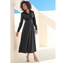 Women's Cutout Midi Shirt Dress - Black, Size 2 By Venus