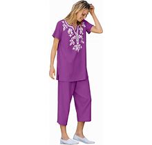 Plus Size Women's Printed Tunic And Capri Set By Woman Within In Purple Magenta (Size 1X)