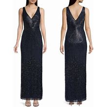 Aidan Mattox Dresses | Aidan Mattox Plunge V Neck Twilight Beaded Gown | Color: Blue | Size: 10