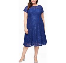 S.L. Fashions Women's Plus Size Sequin Lace Fit And Flare Dress