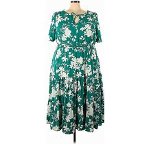 Torrid Casual Dress - A-Line: Green Floral Dresses - New - Women's Size 3X Plus