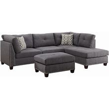 ACME Laurissa Sectional Sofa And Ottoman With 2 Pillows In Light Charcoal Linen